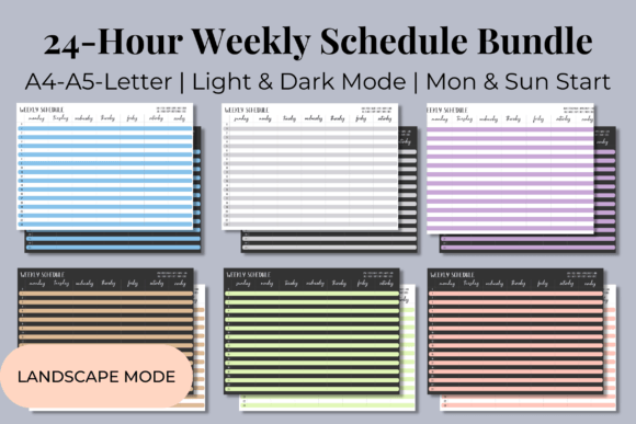 Download 24-Hour Weekly Schedule Bundle (L Mode) - Weekly schedule Collection