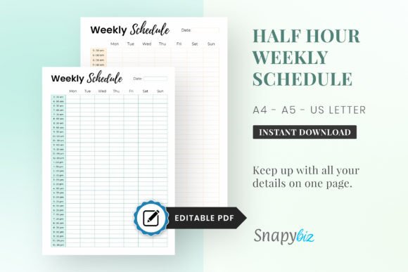 Download Editable Half-Hour Weekly Schedule - Weekly schedule Collection